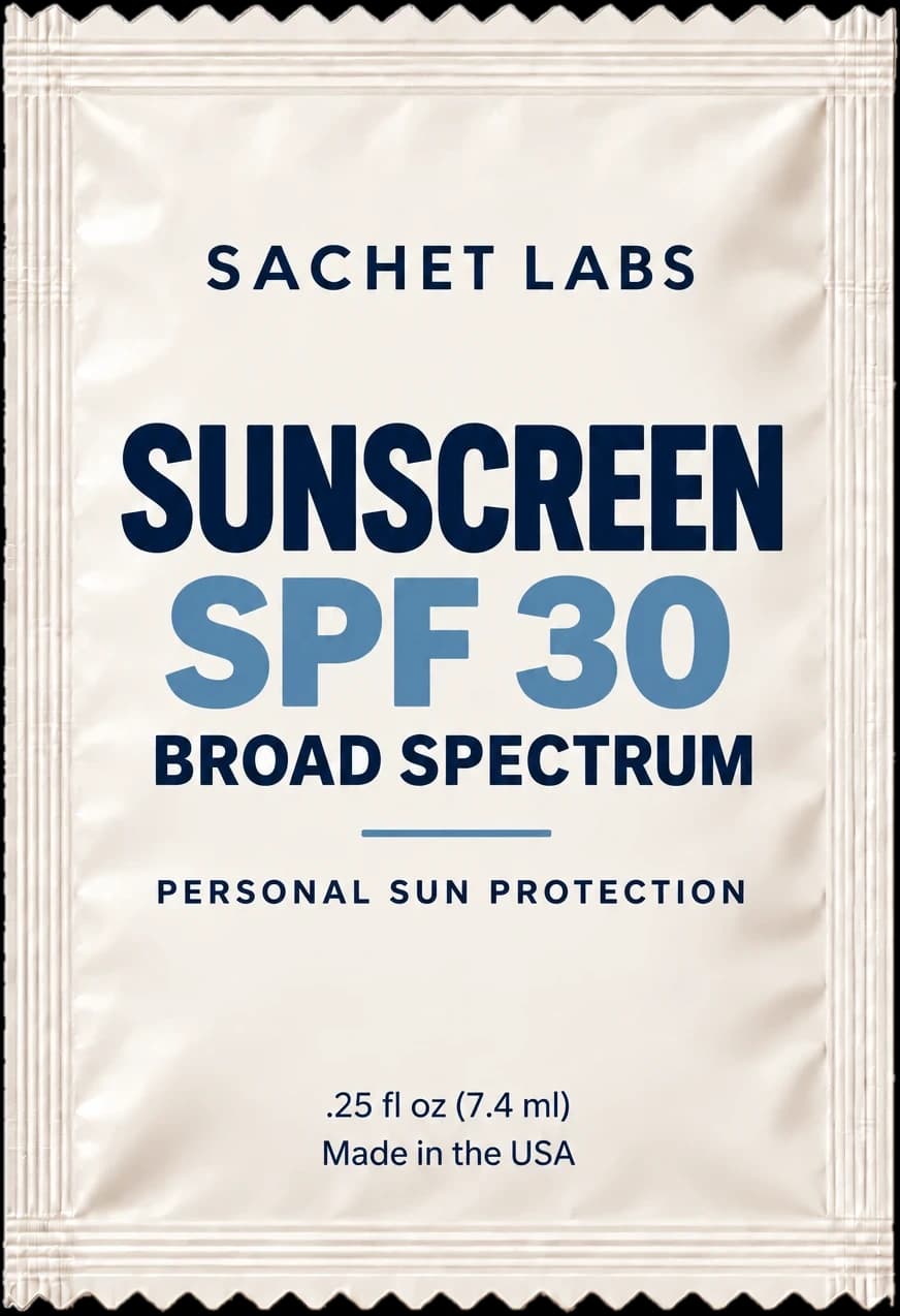 Sachet Labs SPF 30 broad spectrum sunscreen packet, .25 fl oz